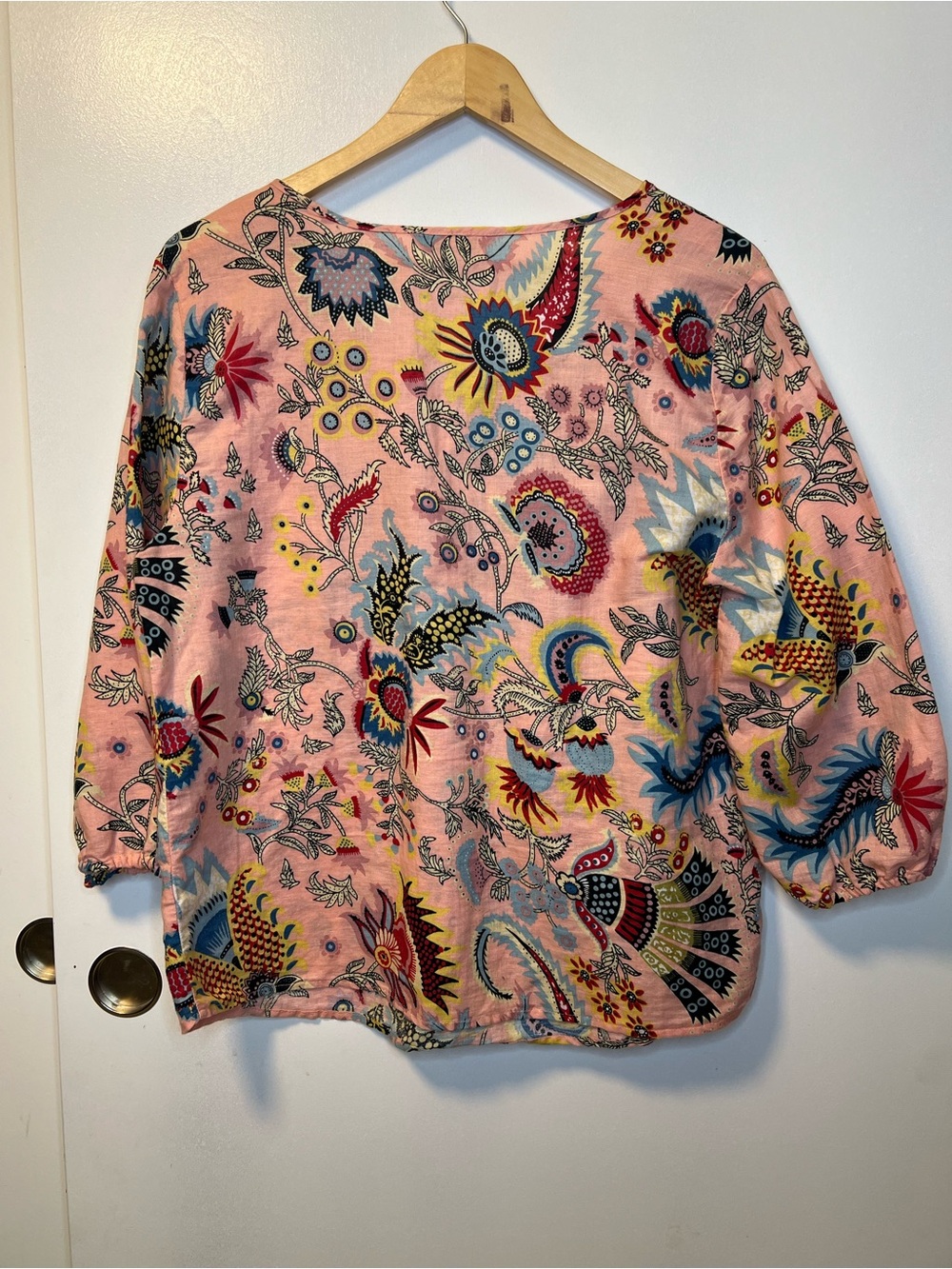 Hester & Orchard Linen & Cotton Blend Floral Pattern Multicolor Top - Picture 4 of 7